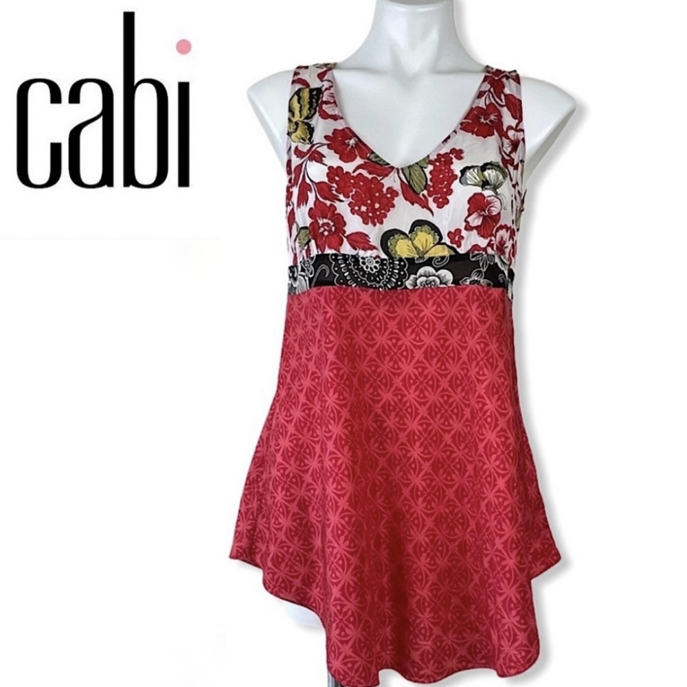 CAbi 948 Silk Floral Butterfly Tunic Blouse Top